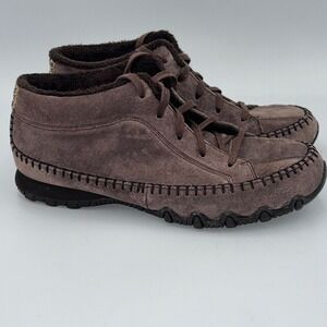 Skechers Brown Suede Ankle Boots Womens 6.5 Faux Fur Relaxed Fit Memory Foam